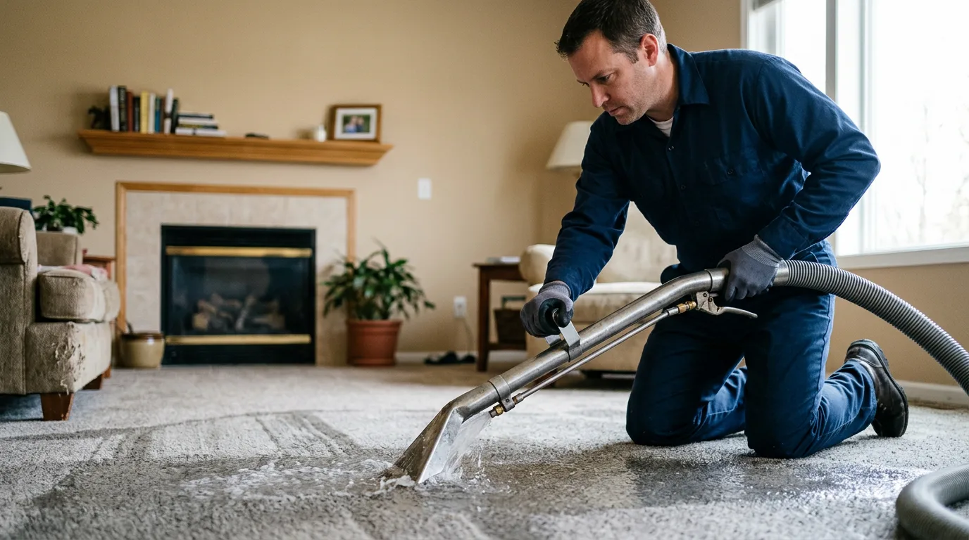 Water damage restoration technician working near Winchester, CT